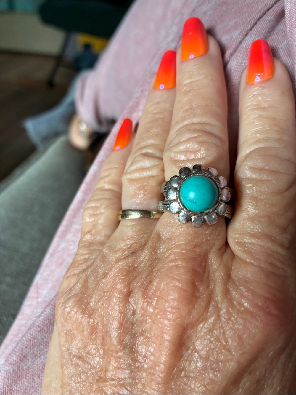 Georg Jensen Ring with Turquoise Cabochon Size 7